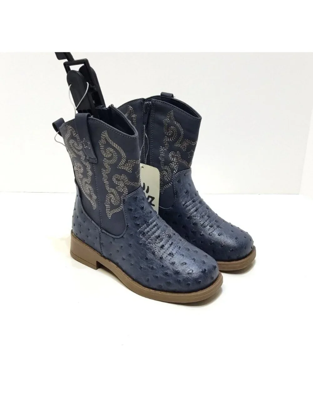 Pawz CB Childrens Western Boots Embroidered Design Ostrich Texture Boys 13 NWT